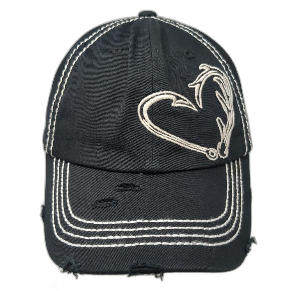 Cheekys Baseball Cap Black OSFM Hook Antler Heart Distressed Arrow Pattern Hat